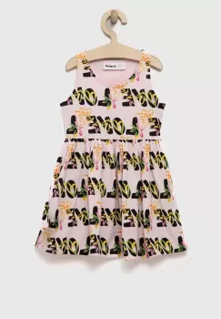 Desigual rochie din bumbac pentru copii culoarea roz, mini, evazati imagine