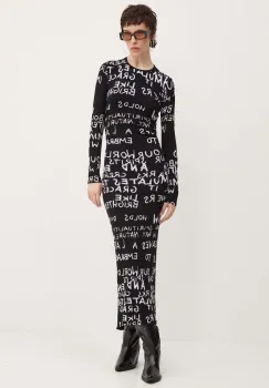 Desigual rochie HESIAN culoarea negru, midi, mulata, 24WWVK45 imagine