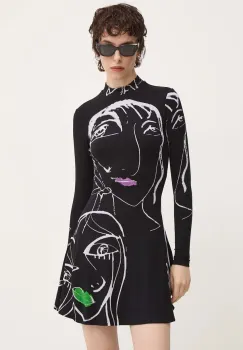 Desigual rochie OREGON culoarea negru, mini, evazati, 24WWVK69 imagine