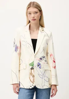 Desigual sacou ARTY culoarea bej, un singur rand de nasturi, cu imprimeu, 25WWEW21 imagine