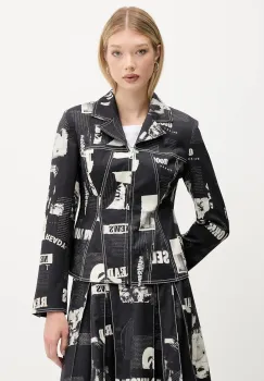 Desigual sacou NEWSPAPER BLAC culoarea negru, un singur rand de nasturi, cu imprimeu, 25WWEW20 imagine