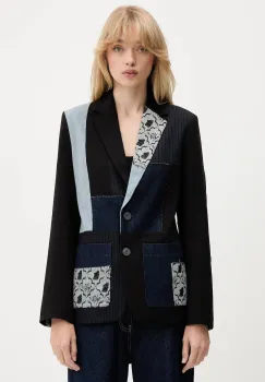 Desigual sacou TEXTURES culoarea negru, un singur rand de nasturi, cu model, 25WWEW51 imagine