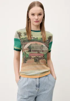 Desigual tricou AFRICA femei, culoarea verde, 25SWTKA5 imagine
