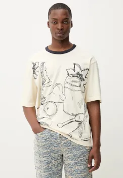 Desigual tricou BODEGON culoarea bej, cu imprimeu, 25WMTK31 imagine