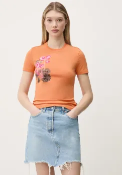Desigual tricou BOTANICAL LA femei, culoarea portocaliu, 25SWTK48 imagine