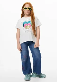 Desigual tricou de bumbac pentru copii culoarea alb, 25SGTK01 imagine