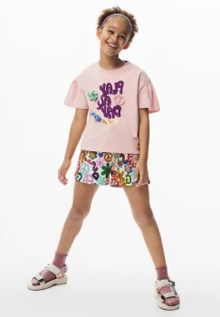 Desigual tricou de bumbac pentru copii culoarea roz, 25SGTK03 imagine