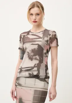 Desigual tricou DELAWARE femei, culoarea bej, 25SWTK99 imagine