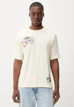 Desigual tricou din bumbac BCN culoarea bej, cu imprimeu, 25WMTK11 imagine