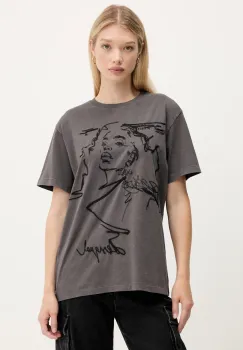 Desigual tricou din bumbac BUDAPEST culoarea gri, 25WWTK47 imagine