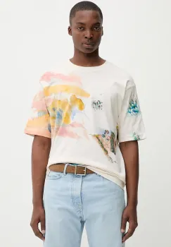 Desigual tricou din bumbac HELSINKI culoarea bej, cu imprimeu, 25WMTK15 imagine