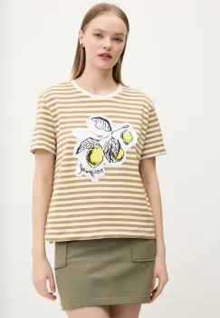Desigual tricou din bumbac LEMON femei, culoarea bej, 25SWTKAE imagine