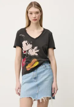 Desigual tricou din bumbac MICKEY JOKER femei, culoarea gri, 25SWTKAG imagine