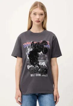 Desigual tricou din bumbac MICKEY LACE culoarea gri, 25WWTK56 imagine