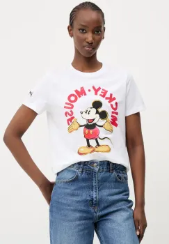 Desigual tricou din bumbac MICKEY MOUSE femei, culoarea alb, 25SWTKAI imagine