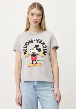 Desigual tricou din bumbac MICKEY MOUSE femei, culoarea gri, 25SWTKAI imagine