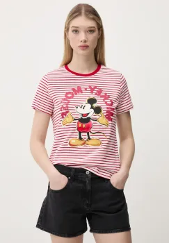 Desigual tricou din bumbac MICKEY MOUSE femei, culoarea rosu, 25SWTKAI imagine