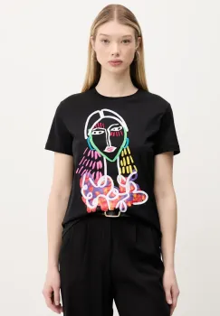 Desigual tricou din bumbac MISURI femei, culoarea negru, 25SWTKA9 imagine