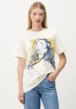 Desigual tricou din bumbac PORTRAIT culoarea bej, 25WWTK05 imagine
