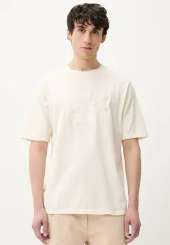 Desigual tricou din bumbac WASHINGTONEC barbati, culoarea bej, cu imprimeu, 25SMTK14 imagine