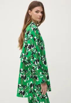 DIANE VON FURSTENBERG camasa din bumbac femei, culoarea verde, cu guler clasic, relaxed, DVFBL4S003 imagine