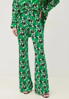 DIANE VON FURSTENBERG pantaloni femei, culoarea verde, evazati, high waist, DVFPL4S001 imagine