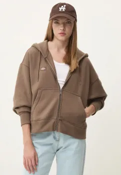 Dickies bluza femei, culoarea maro, cu gluga, cu imprimeu imagine