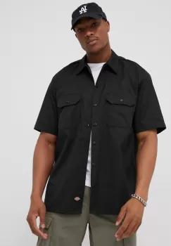 Dickies camasa barbati, culoarea negru, cu guler clasic, regular imagine