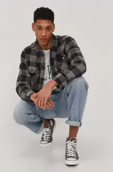 Dickies Camasa din bumbac barbati, culoarea gri, cu guler clasic, regular imagine