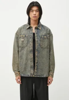 Dickies geaca din denim Houston Ls Shirt Yellow Fade Indigo barbati, culoarea albastru marin, de tranzitie, DK0A4YF5K581 imagine