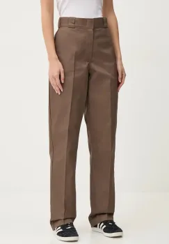 Dickies pantaloni 874 femei, culoarea maro, drept, high waist imagine