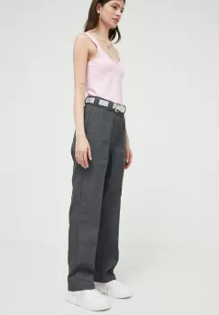 Dickies pantaloni femei, culoarea gri, drept, high waist imagine
