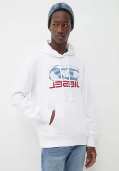Diesel bluza barbati, culoarea alb, cu gluga, cu imprimeu imagine