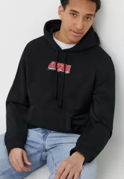 Diesel bluza barbati, culoarea negru, cu gluga, cu imprimeu imagine
