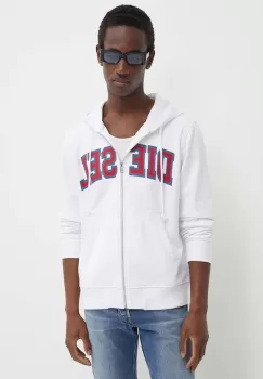 Diesel bluza S-GINN-HOOD-ZIP-K12 barbati, culoarea alb, cu gluga, cu imprimeu, A12520.0HAYT imagine