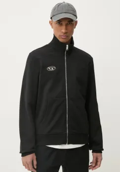 Diesel bluza S-GINNI-ZIP-OD SWEAT-SHIRT barbati, culoarea negru, cu imprimeu, A11439.0BMBJ imagine
