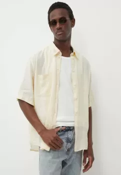 Diesel camasa de in S-EMIL-SHORT CAMICIA culoarea bej, cu guler clasic, regular, A12854.0LIAL imagine