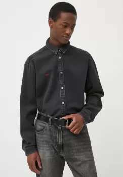 Diesel camasa jeans D-SIMPLY CAMICIA barbati, culoarea negru, cu guler clasic, regular, A03534.068KE imagine