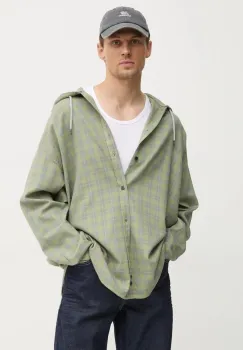 Diesel camasa S-DEWNY-HOOD-B SHIRT barbati, culoarea verde, cu guler stand-up, relaxed, A16214.0TKAG imagine