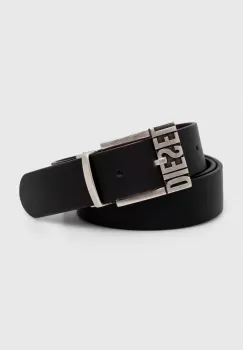 Diesel curea de piele cu doua fete barbati, culoarea negru imagine