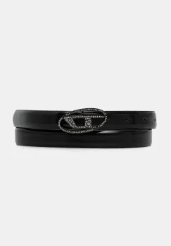 Diesel curea de piele OVAL D LOGO B-1DR STRASS 20 culoarea negru, X09972.P6958 imagine