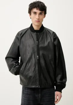 Diesel geaca bomber de piele L-KHAT JACKET culoarea negru, de tranzitie, oversize, A16865.0PFAH imagine