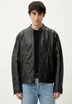 Diesel geaca de piele L-KRIXY JACKET culoarea negru, de tranzitie, oversize, A16866.0EPAU imagine