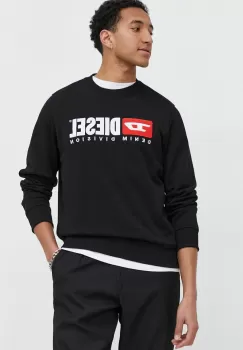 Diesel hanorac de bumbac barbati, culoarea negru, cu imprimeu imagine