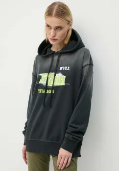 Diesel hanorac de bumbac F-BUXT-HOOD-P2 femei, culoarea negru, cu gluga, cu imprimeu, A15386.0PHAQ imagine