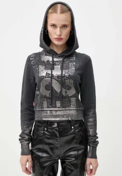 Diesel hanorac de bumbac F-SLIMMY-HOOD-P6 femei, culoarea gri, cu gluga, cu imprimeu, A14969.0AJEA imagine