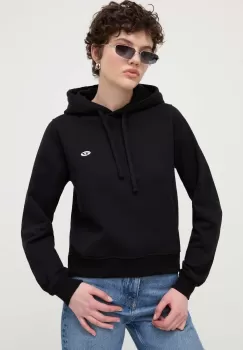 Diesel hanorac de bumbac femei, culoarea negru, cu gluga, cu imprimeu imagine