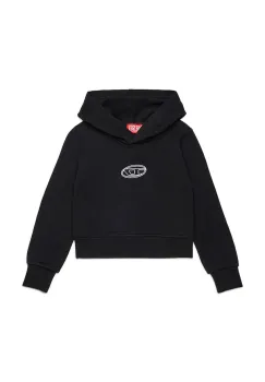 Diesel hanorac de bumbac pentru copii SASYHOOD SWEAT-SHIRT culoarea negru, cu gluga, cu imprimeu, J02416 imagine