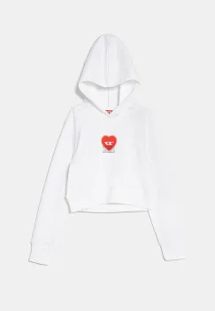 Diesel hanorac de bumbac pentru copii SCUOREHOOD SWEAT-SHIRT culoarea alb, cu gluga, cu imprimeu, J02229 imagine