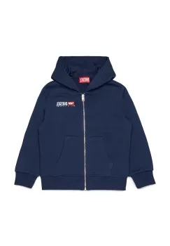 Diesel hanorac de bumbac pentru copii SDROPSHOODZ OVER SWEAT-SHIRT culoarea bleumarin, cu gluga, uni, J02484 imagine